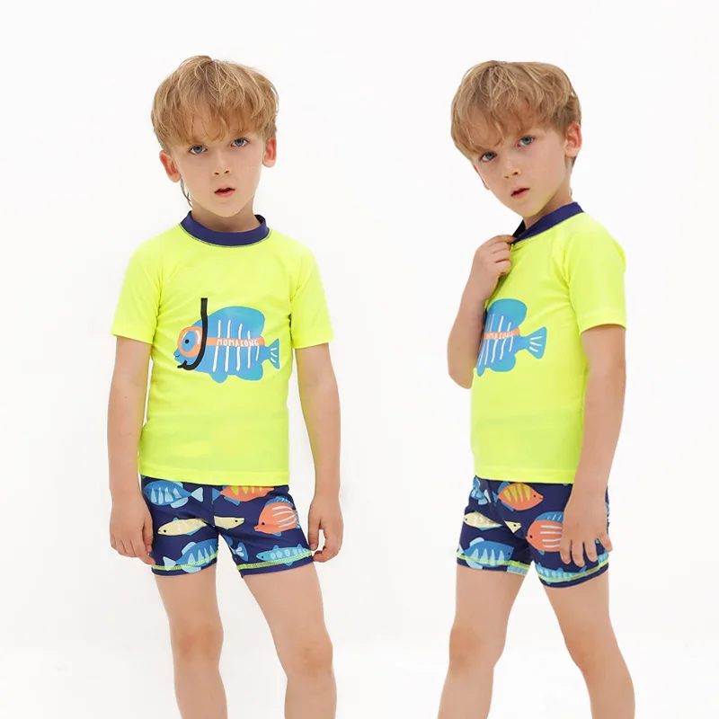 

1-7Years old Boys' Swimware Two-piece Swimsuits Half Sleeved Shorts hat High Quality Surfwear School Boys Dropshipping