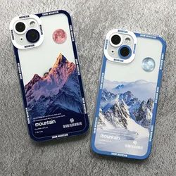 자연 미적 스노우 마운틴 투명한 전화 케이스 iPhone 13 15 16 14 12 11 Pro Max Plus Mini X XR 7 8 SE 소프트 커버 스킨