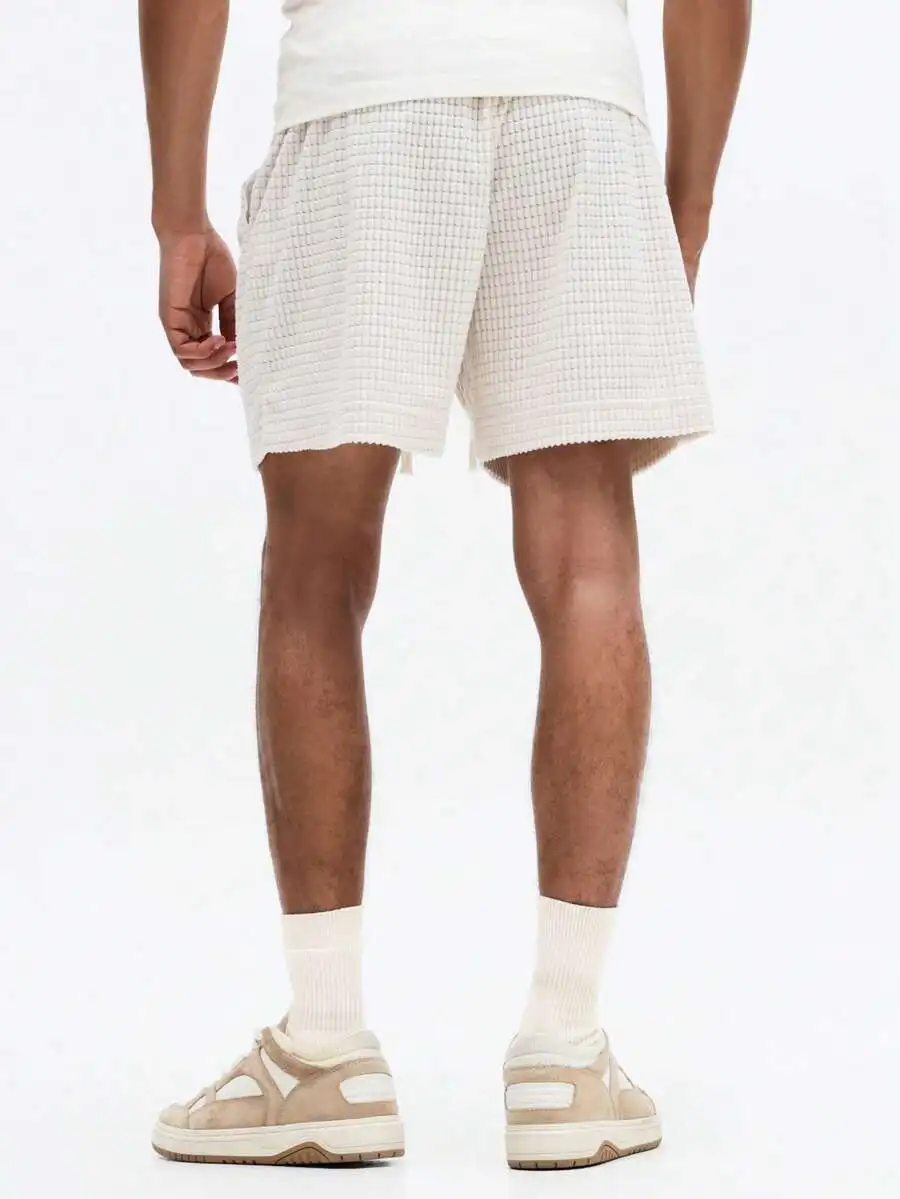 

Textured Waffle Knit Drawstring Casual Shorts With Side Pockets For Summer Beach