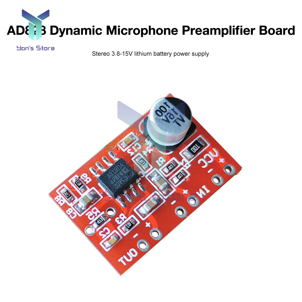 AD828 Stereo Dynamic Microphone Preamplifier Board MIC Preamp Audio Amplifier Module DC 3.8V-15V for DIY Audio Modification