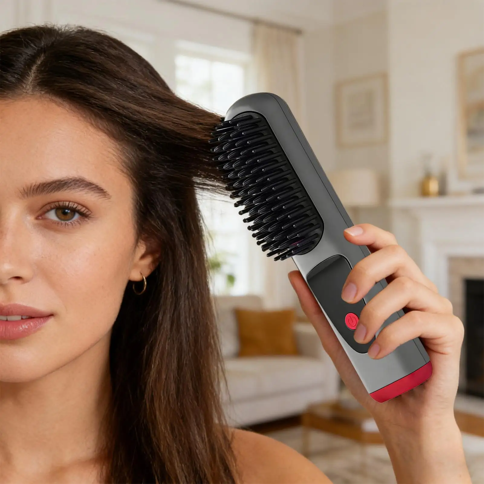 

Hair Straightener 4 Levels Ceramic Rechargeable Portable Cordless Comb With LED Display Hair Straightening Brush For Travel