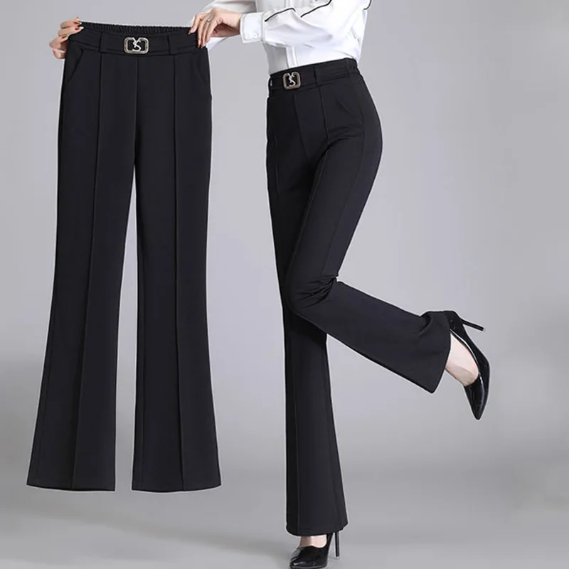 Imagem -03 - Calça Solta Elástica de Cintura Alta Feminina Monocromática Extragrande Escritório Deslocamento Todos os Fósforos Casual Moda Novo Outono 2023