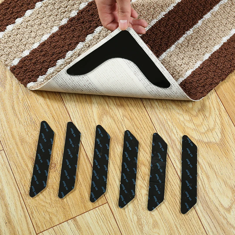 4-8pcs/lot Reusable Rug Mat Grippers Stops Carpet Slipping Silicone Grip Corners Pad Fixed Seamless Double-sided Tape Hand Tools