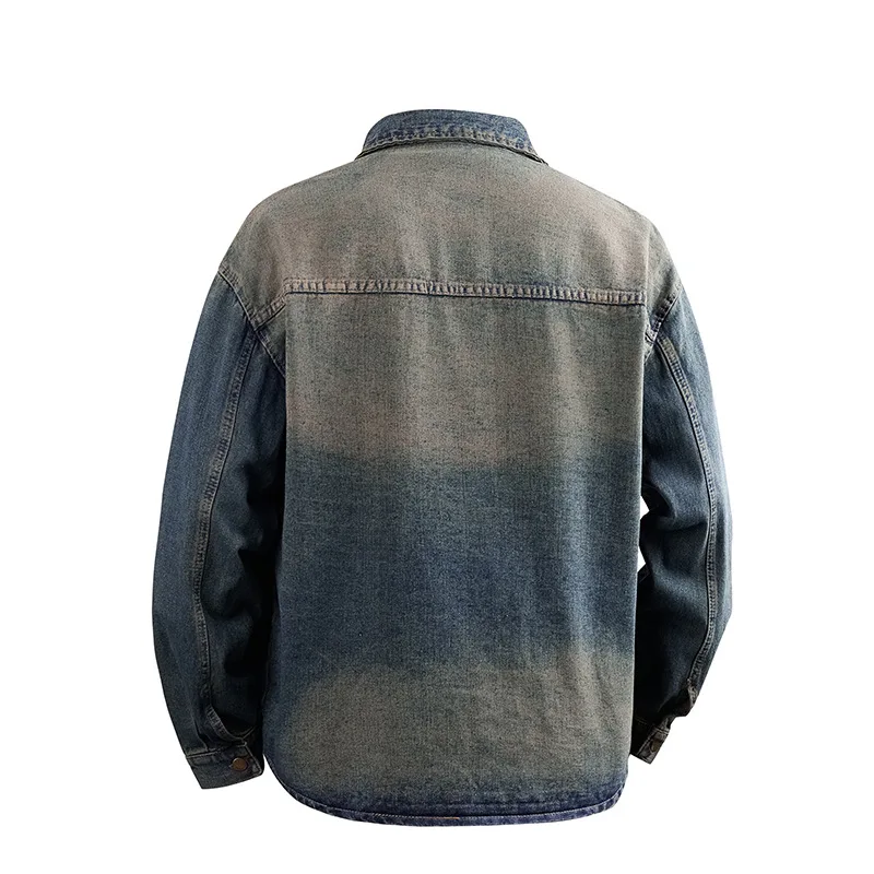 2025 Autumn Men Denim Coat Vintage Contrast Color Single-breasted Jacket Thin Turn Down Collar Long Sleeves Male Outerwear