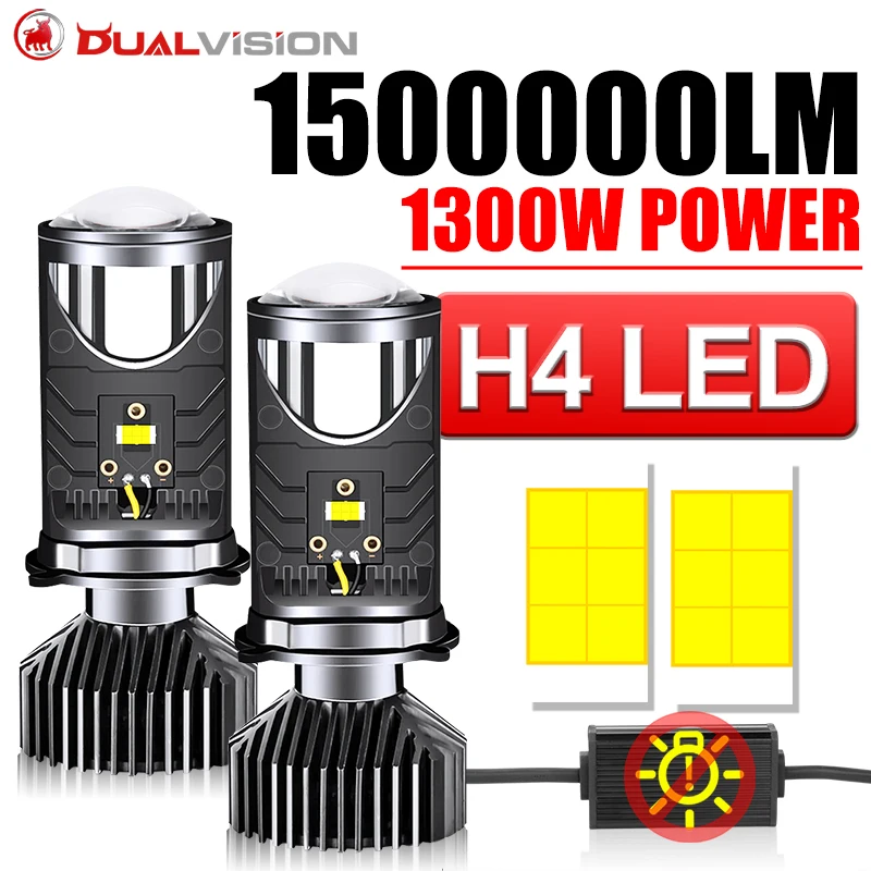 

Bi LED H4 Projector Lens LHD Canbus 1500000LM 1300W Super Car Headlight Bulb 6000K White 5570 CSP Mini Reflector HD Lens 12V 24V