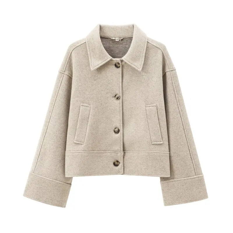 

Faionable Women's ort Woolen Coat 2024 Autumn New Sle Casual Simple Loose Collared Outerwear Commute Long Sve