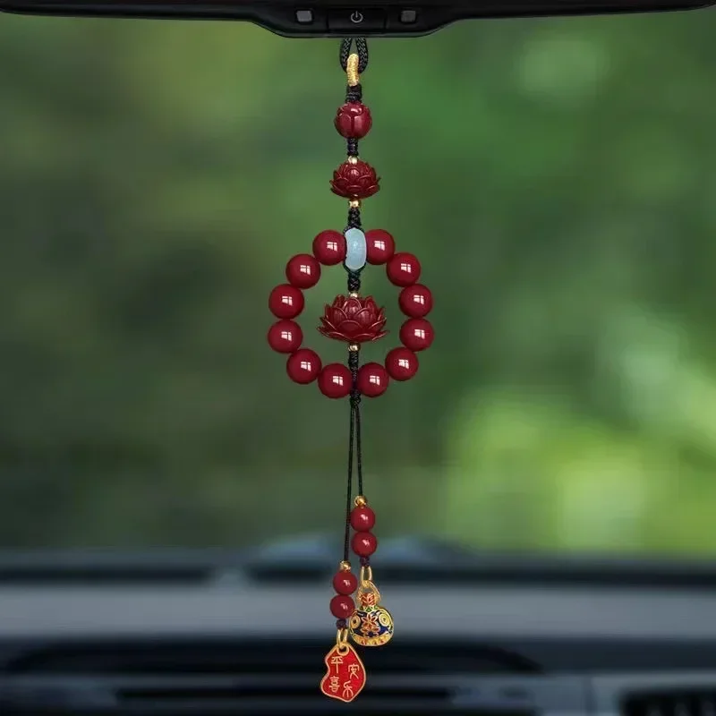 Chinese Culture Purple Gold Sand Car Pendant Cinnabar Lotus Car Rearview Mirror Hanging Jewelry Hanging Red Batch Adorns