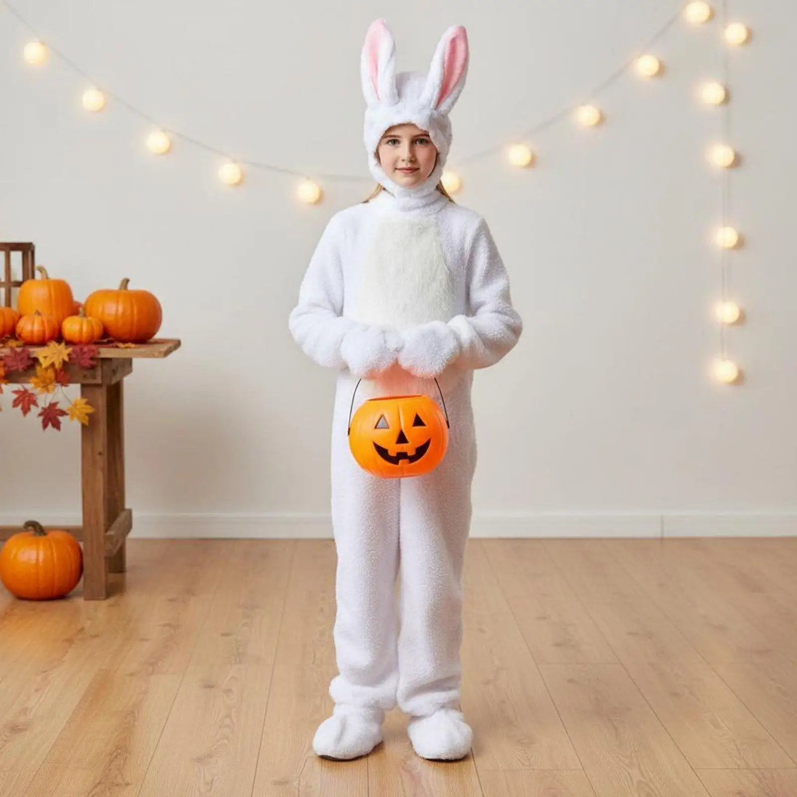 Childrens Grey Rabbit Fursuit Style Costume Jumpsuit with Headpiece Gloves and Shoe Covers for Stage Performance Holiday Events