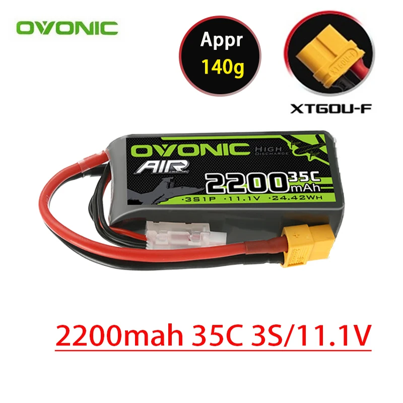 OVONIC Batería LiPo 3S 11.1V 2200mAh 35C XT60 drone FPV - imagen 2