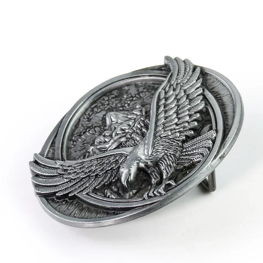 Geometry Oval Embossed Eagle Falcon Vulture Bird Mountain Zinc Alloy Metal Belt Buckle Charms Punk Father Gift Jeans Clasp Parts