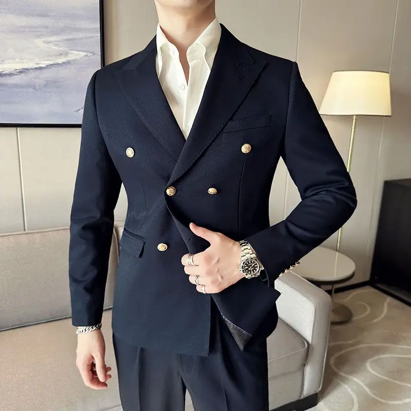 Men's Suit Jackets Business Double Breasted Gray Dress Male Blazer Classic Fashionable Promotion Hot Coat High Quality Original