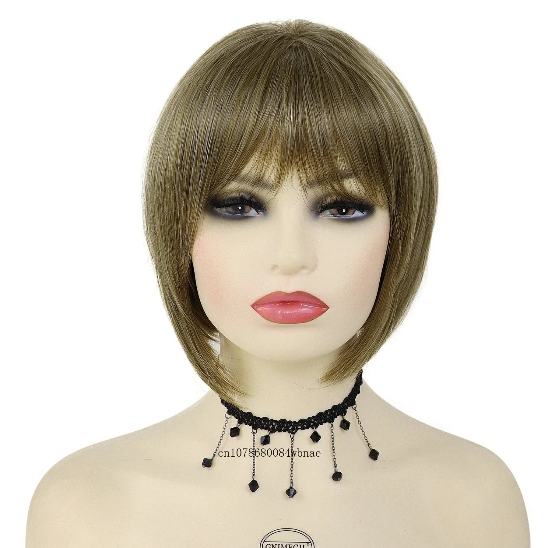 باروكات بوب قصيرة مع غرة، شعر مستعار صناعي مستقيم بني للنساء، شعر مستعار طبيعي ناعم للأم، حفلة تنكرية يومية غير رسمية #2