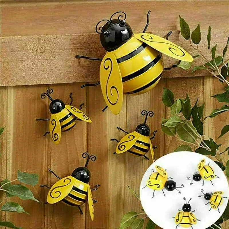 

4pcs Creative outdoor bar American pastoral decoration iron bee indoor wall decoration wall hanging metal crafts