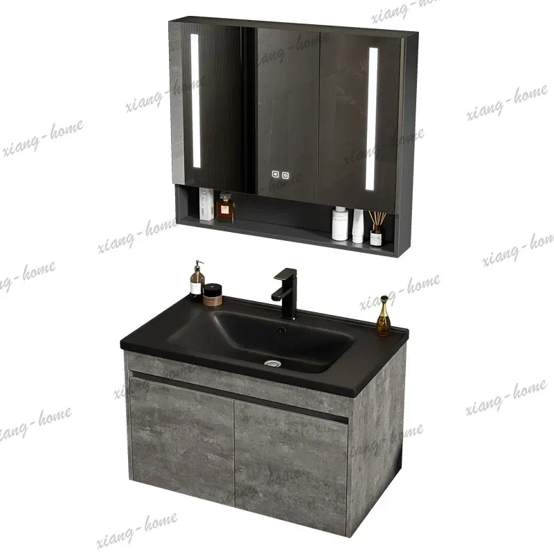 Bathroom Cabinet Integrated Ceramic Basin Space Aluminum Combination Black Countertop Cross-border