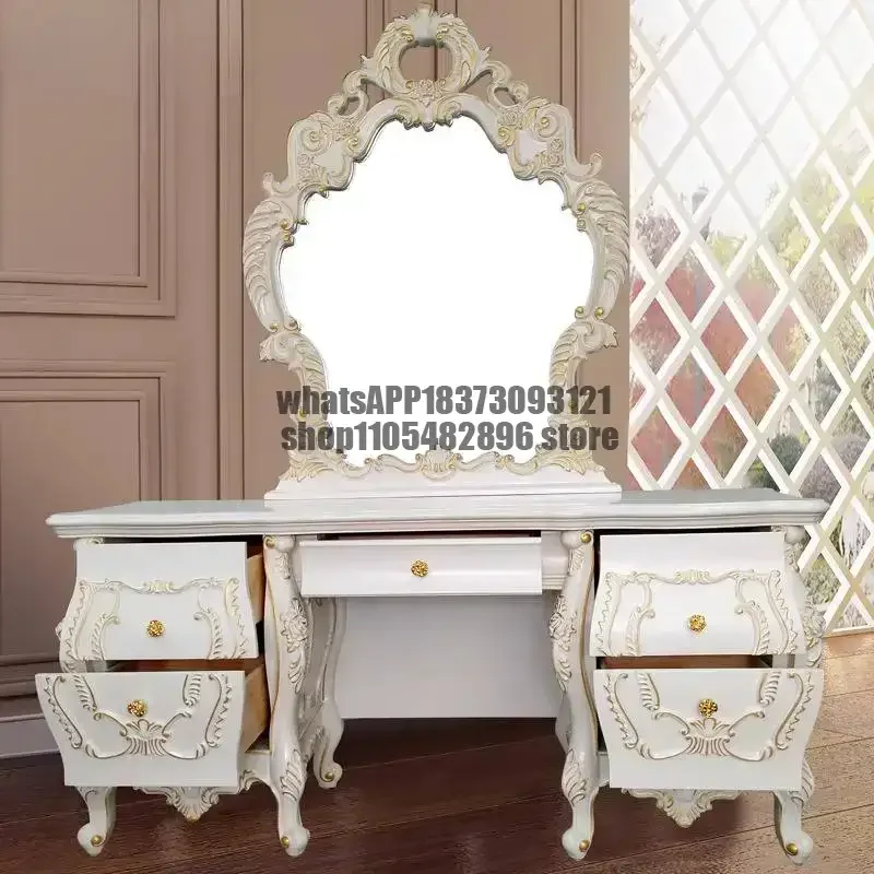 Chair Hidden Vanity Table  Huge Luxury White Drawer Dressing Table Wood Wood Long Makeup Tafel Furnitures For Bedroom