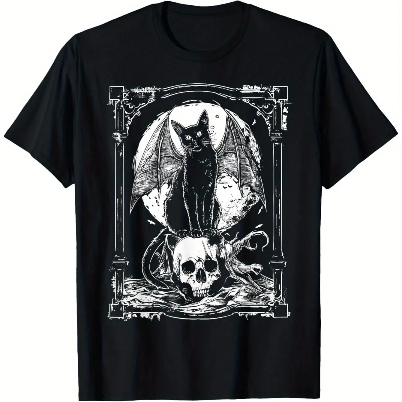 

Mystical Bat Skull Gothic Graphic T-Shirt Unisex Black Metal Punk Style 100% Cotton Perfect Outdoor Casual Edgy Fashion