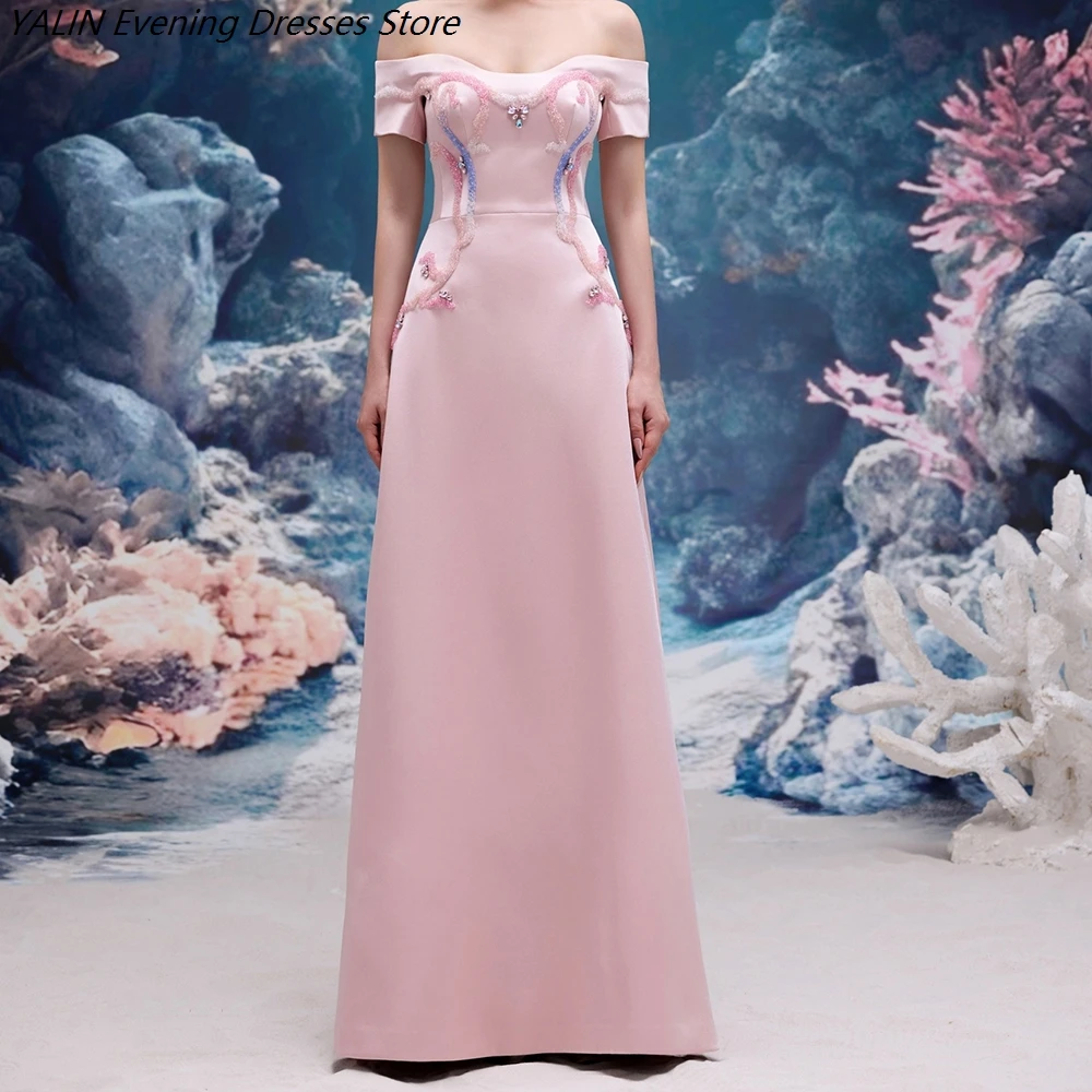 

Women's A-line Evening Dresses Floor-length Off The Shoulder Sleeveless Prom Dresses Fashion Crystal Sequined Customized Gowns