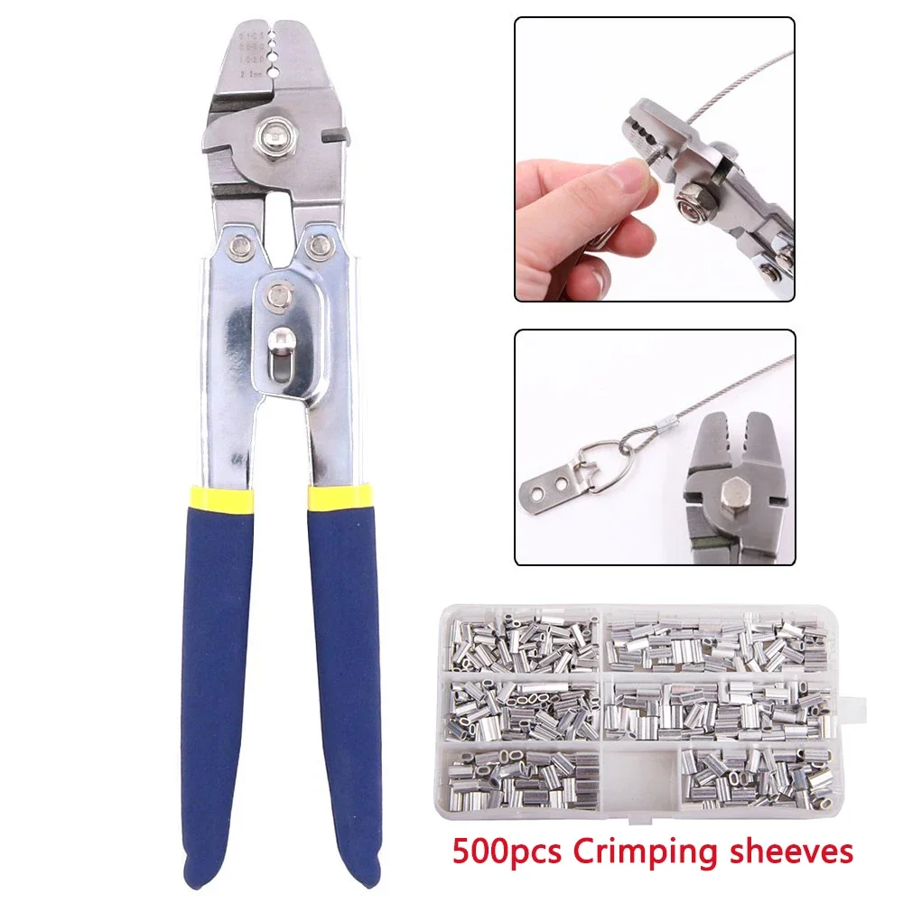 alicate de pesca de corda de fio crimpers mangas de crimpagem conjunto combinado com 150 pecas virola kit de ferramentas aco inoxidavel 01