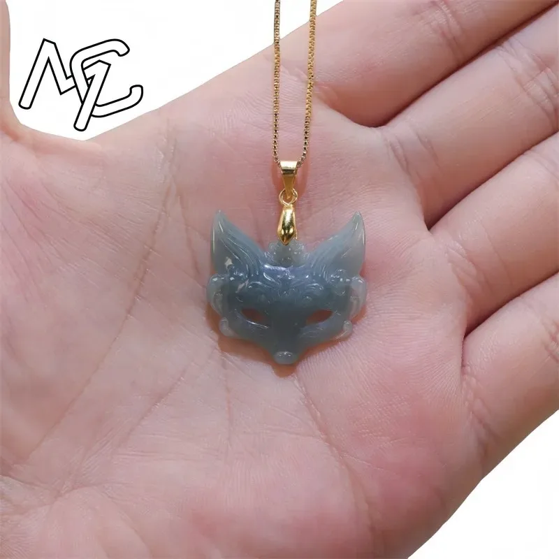 925 Silver Myanmar Jadeite Fox Mask Pendant Necklace Fashion Accessories Burmese Jade Gifts for Women Vintage Talismans - Image 5