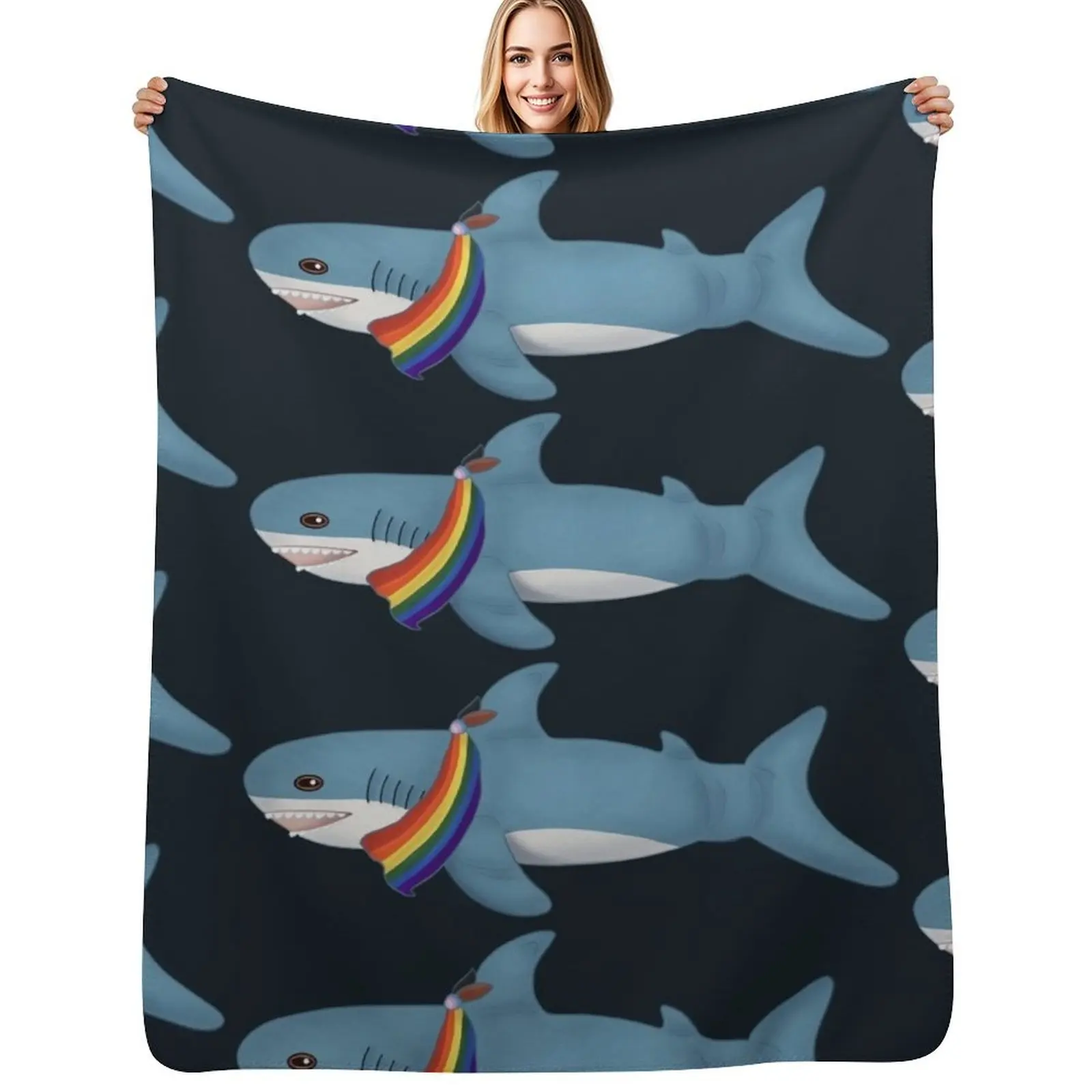 

Pride Blahaj Throw Blanket Machine Washable Soft Warm Blanket