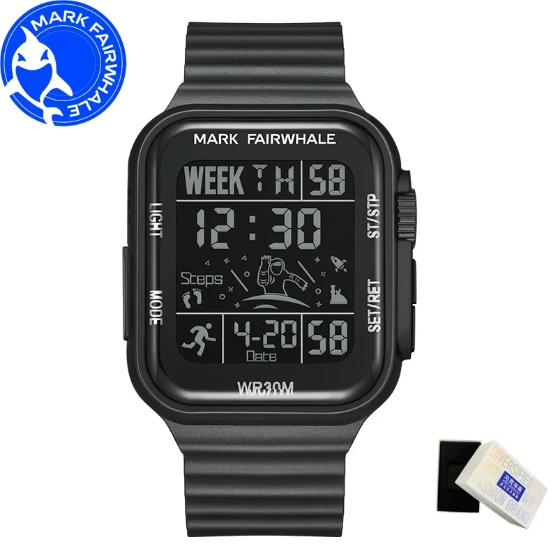 

MARK FAIRWHALE 4430 Square Digital Watch Sports Trendy Silicone Strap Alarm Clock Chronograph Waterproof Watches for Man Reloj