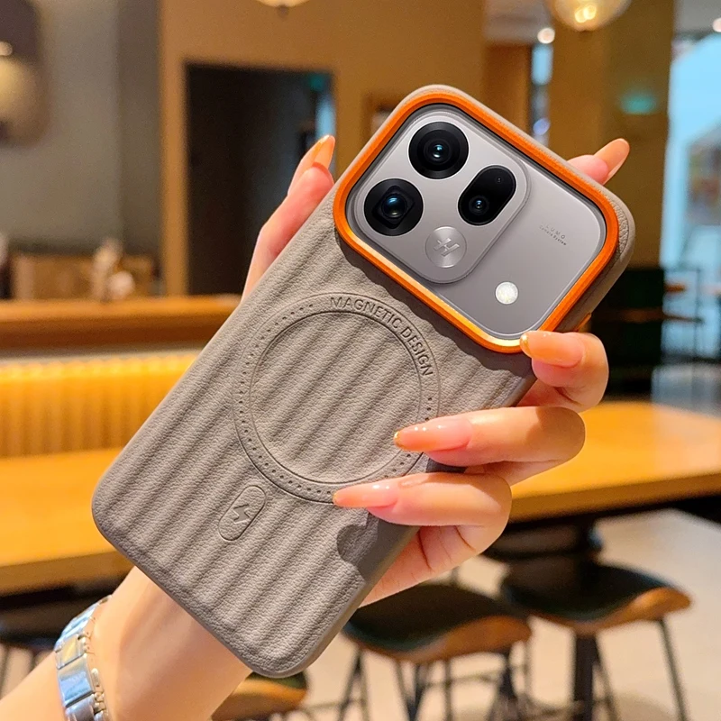 Coque de téléphone de luxe à motif rayé ondulé pour OPPO Find X9 Ultra X9s Pro X8S Plus, avec protection d'objectif en alliage magnétique anti-chute