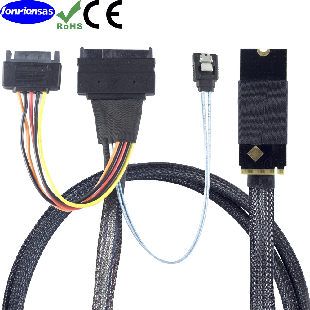 Плата M.2(M-Key) PCB до 2,55 NVMe U.2 SFF-8639 SDD с SATA 15P male и 7P SATA female cable