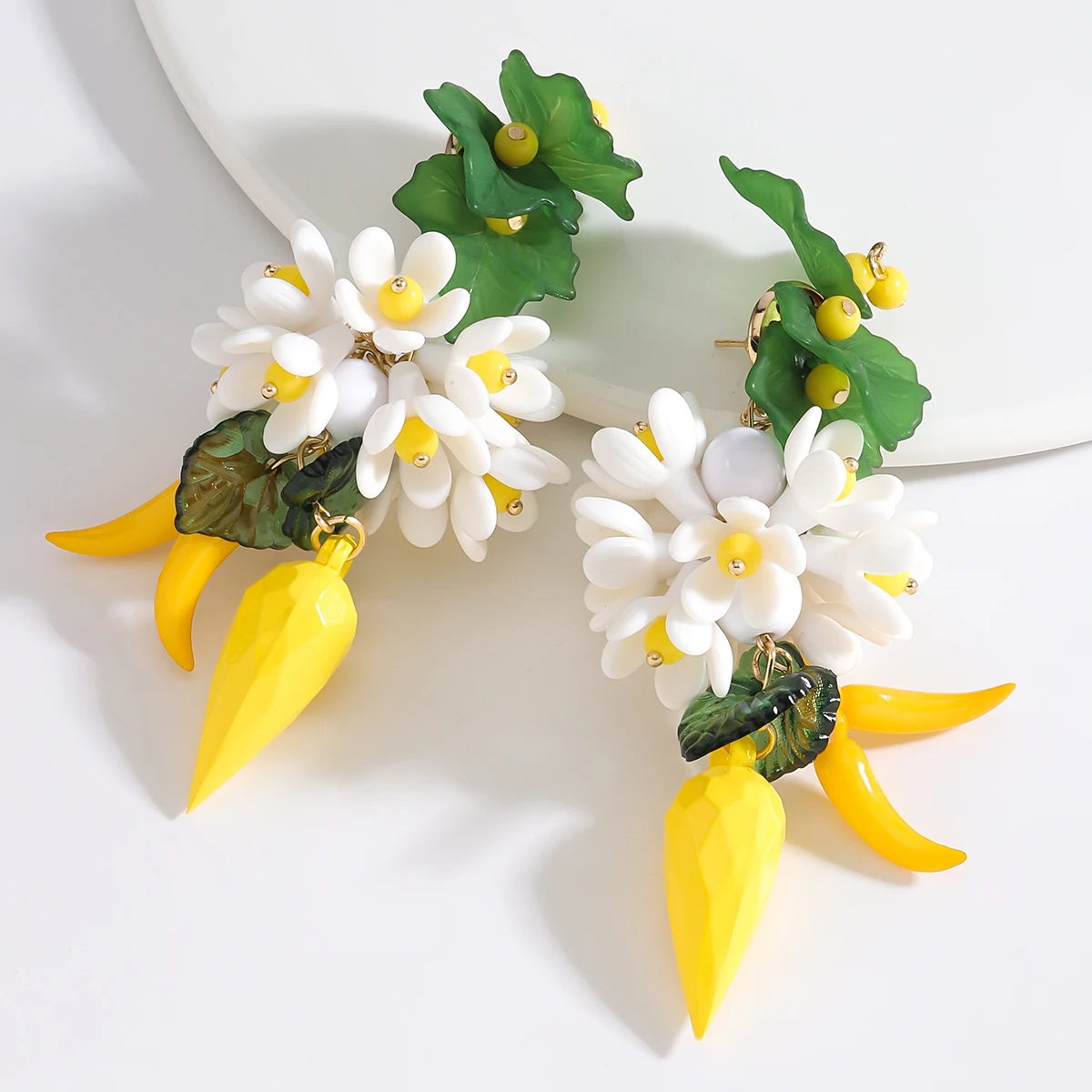 ZAA New Bohemian 3D Flower Earrings, Pastoral Style Lemon Flower Earrings, Fashion Jewelry for Daily Wear