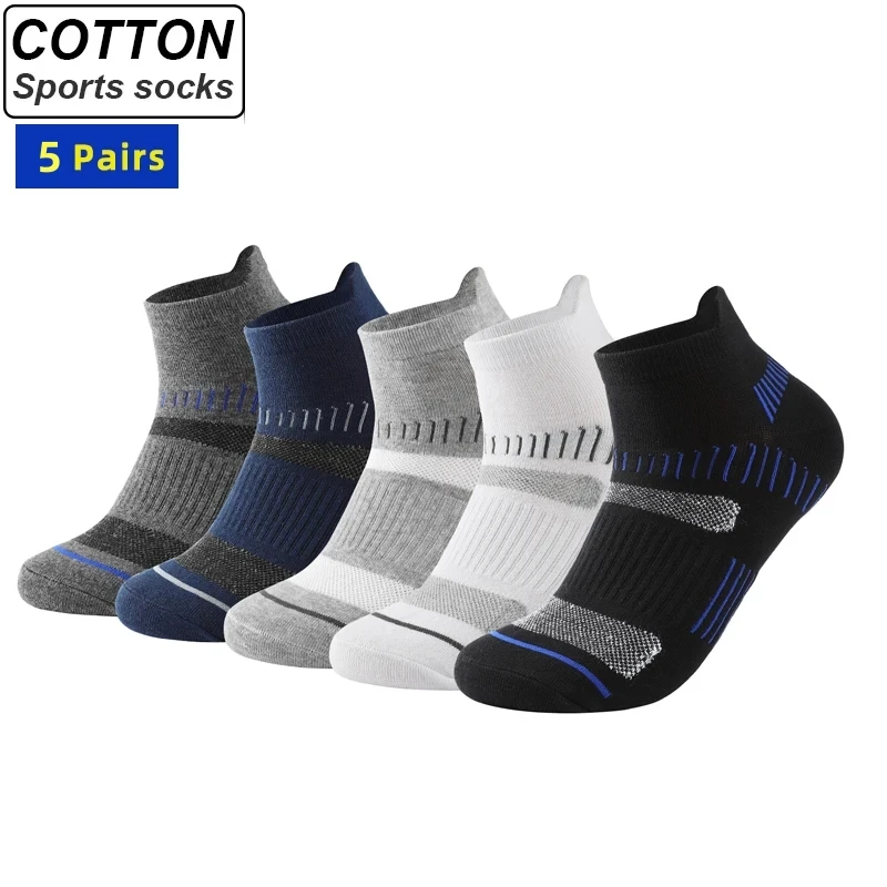 

Summer Men Ankle Socks 5 Pair High Quality Cotton Athletic Cushioned Breathable Casual Sports Socks Male Short Socks