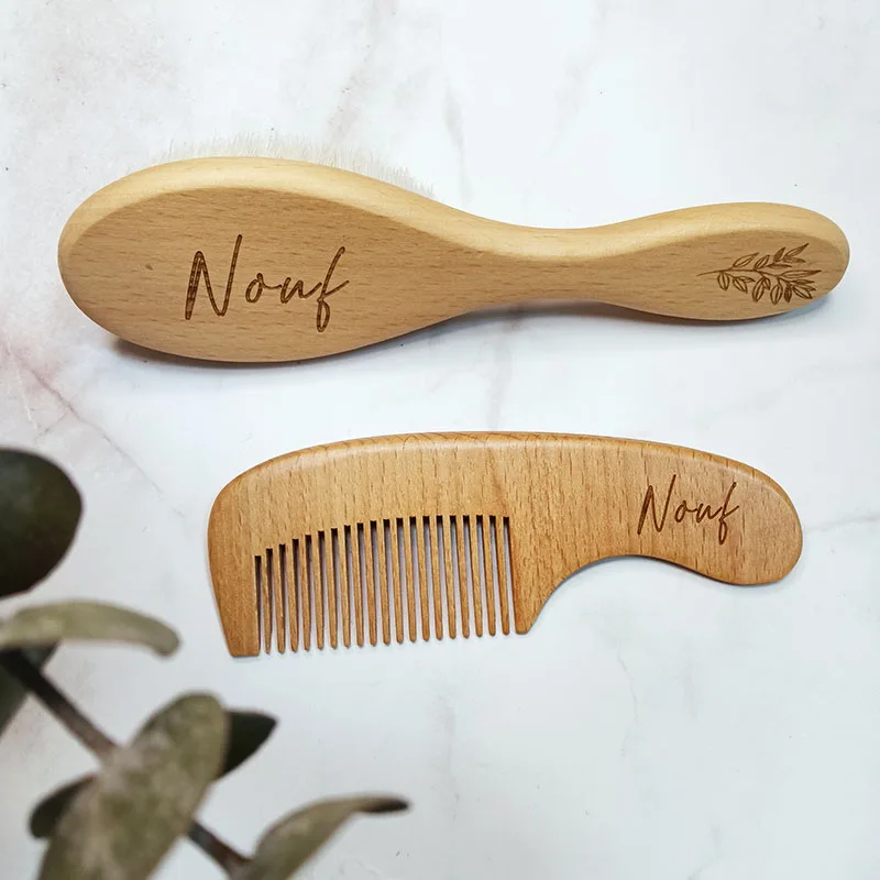 Baby Hair Brush And Comb Custom Baby Wooden Hair Brushes for Kids Comb Set Goat Hairbrush Wood Combs Birthday Baby Shower Gifts