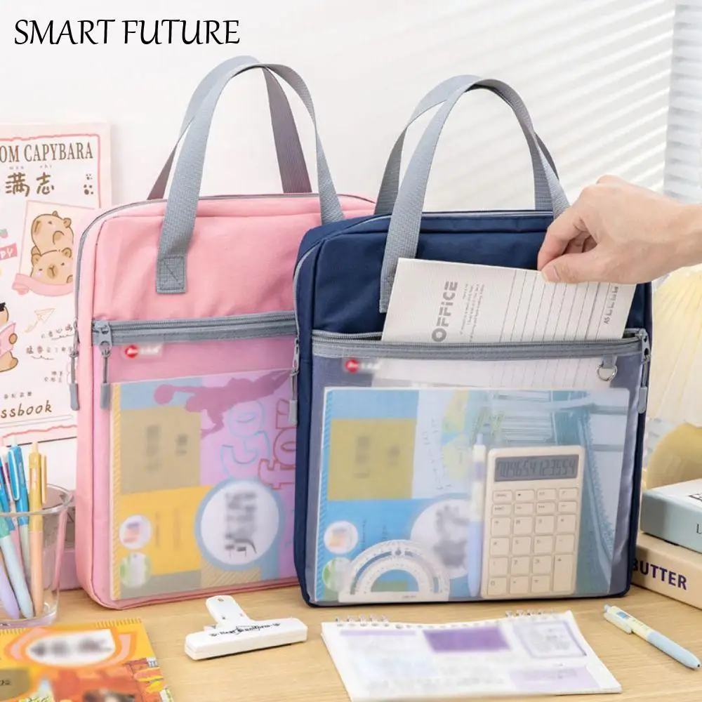 

Portable Book Storage Bag Waterproof Handheld A4 File Organizer Large Capacity with Handle Document Storage Bag Office Supplies