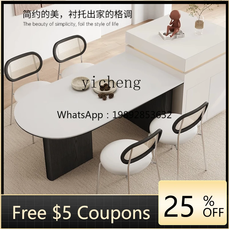 

U6 solid wood half-island dining table integrated household small apartment modern design simple solid wood oval high-end table