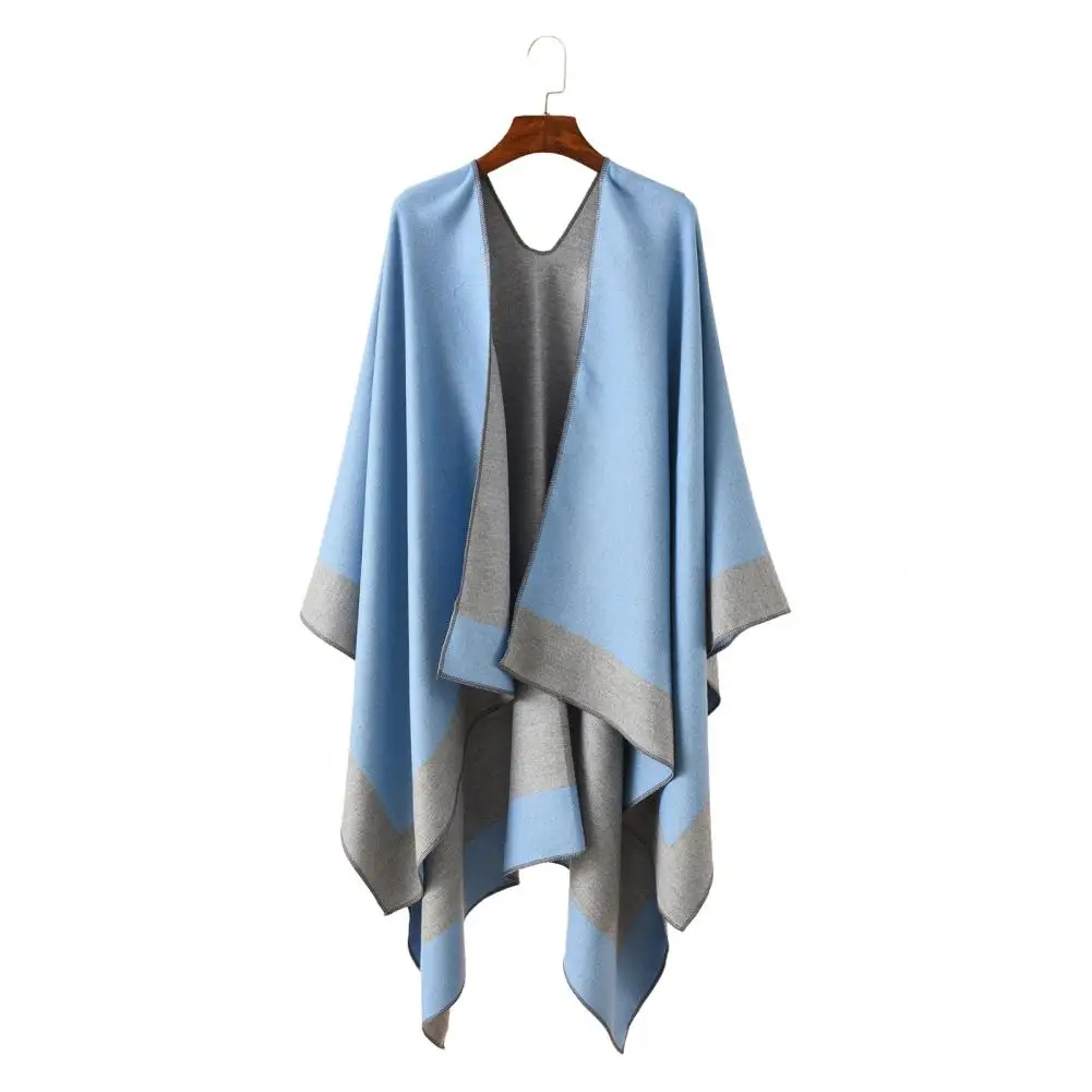 

Color Contrast Shawl Wrap Stylish Women's Double-sided Shawl Wrap Poncho Sweater For Fall Winter Fashion With Color Contrast