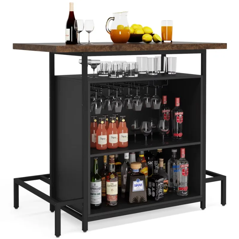 Home Bar with Spectacle Frame Industrial Triple Bar Cabinet Table