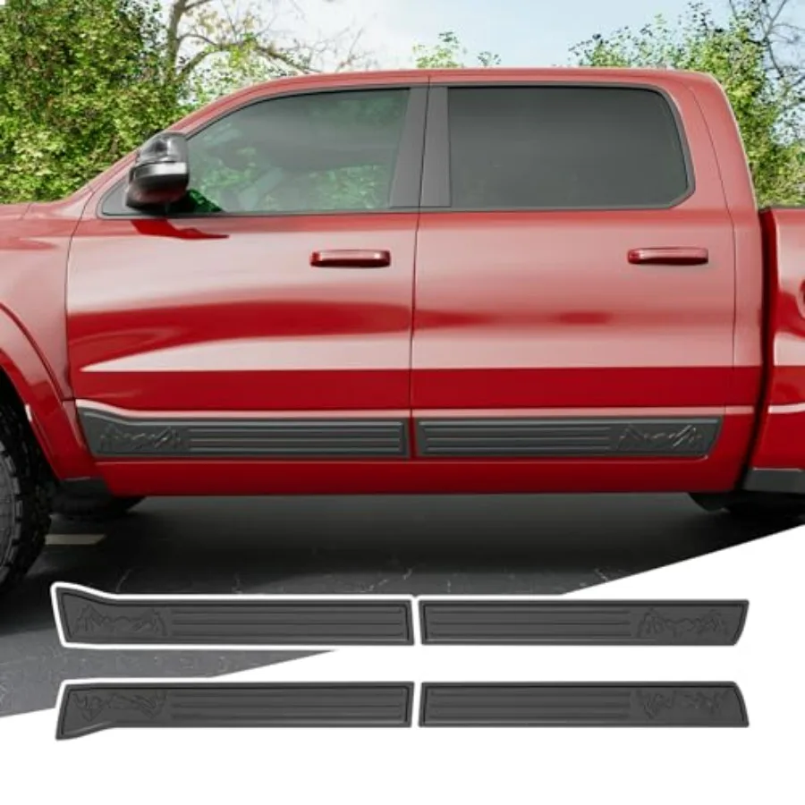 

Door Molding Trim for 2019-2025 Dodge Ram Crew Cab 1500 Rocker Panel Glossy Carbon Fiber ABS Body Side Molding Replacement Acce