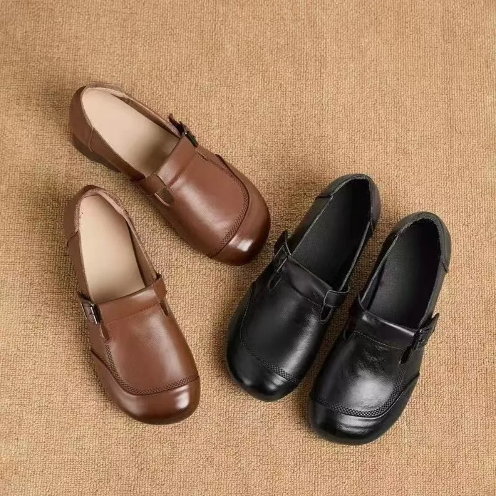 

Fashion Handmade Retro Style Women Platform Shoes 2026 Spring Summer Genuine Leather Wedges Heel Shallow Casual High Heels Shoes