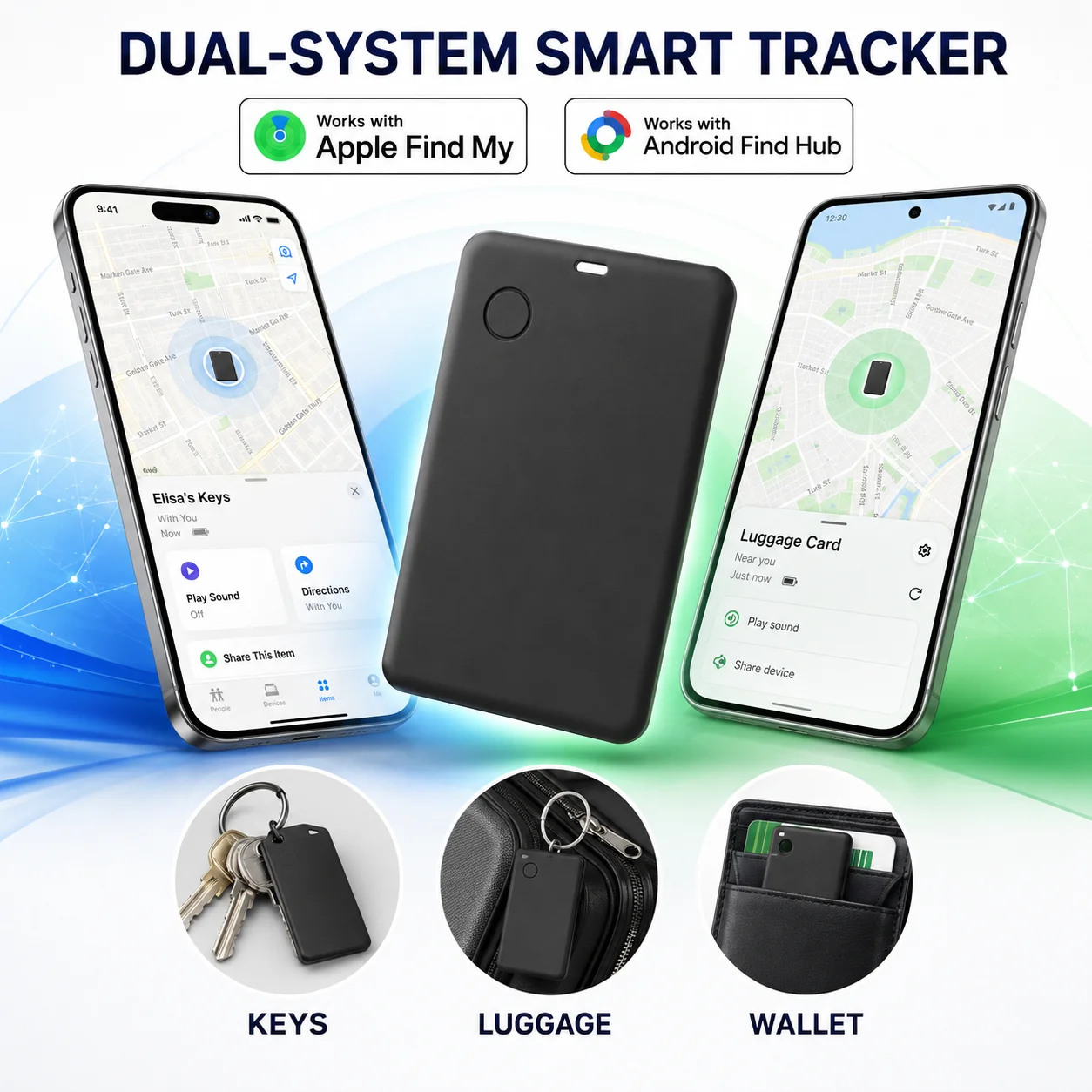 Ultradünne Geldbörsen-Tracker-Karte für Apple Find My & Android, Bluetooth Anti-Verlust-Karte zur Ortung von Gepäck, Reisepass, Tasche – Detail 1