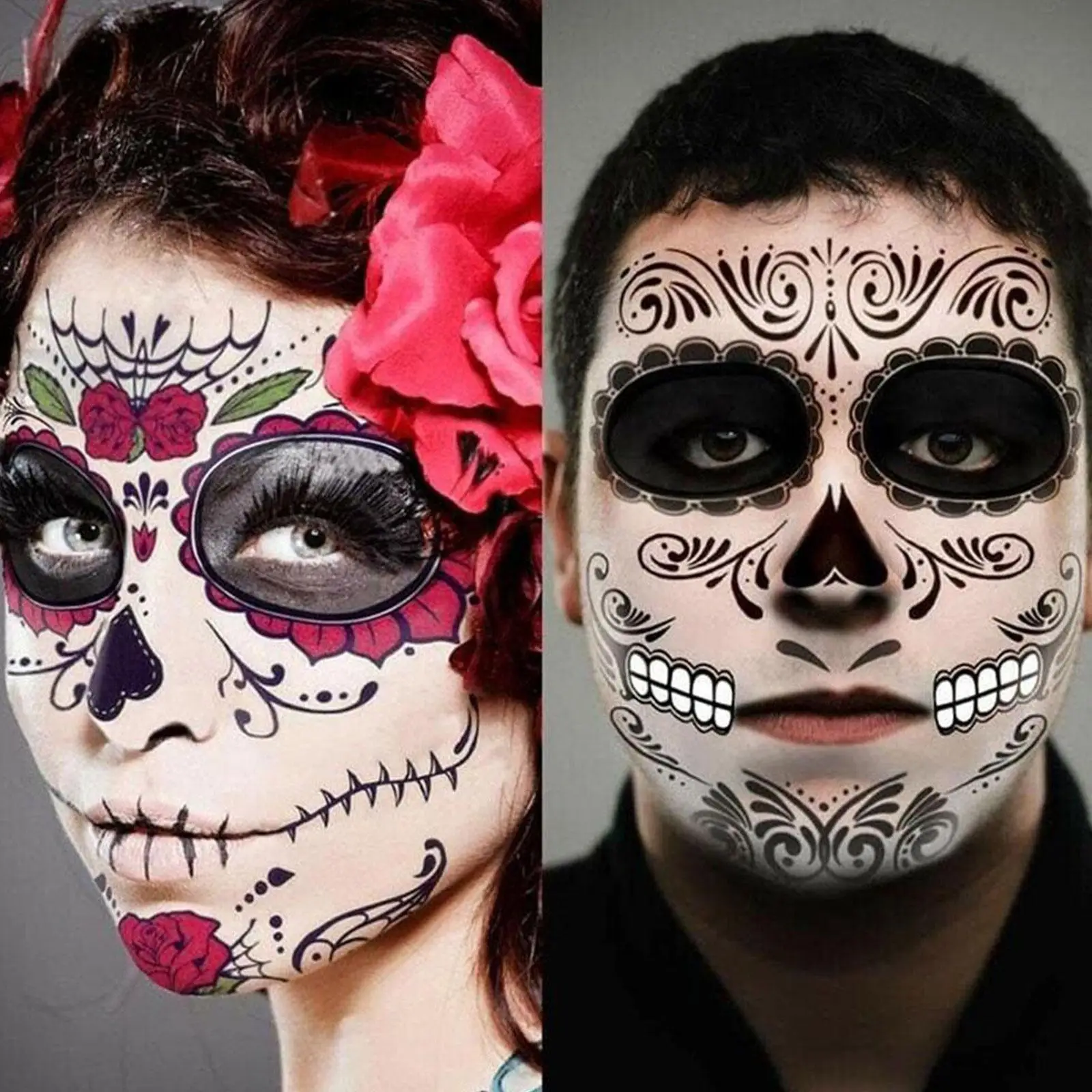 Halloween Facial Makeup Sticker Special Face Tattoo Day Of The Dead Skull Face Dress Up Halloween Temporary Tattoo Stickers