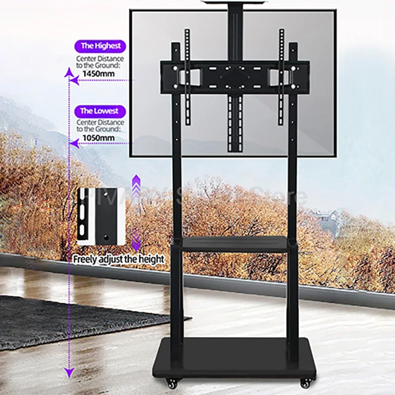 

TV Mobile Stand All-in-One TV Rack Floor Conference Live Stream Display Mover Trolley for 32-70 Inch Cold Rolled Steel 80KG Load