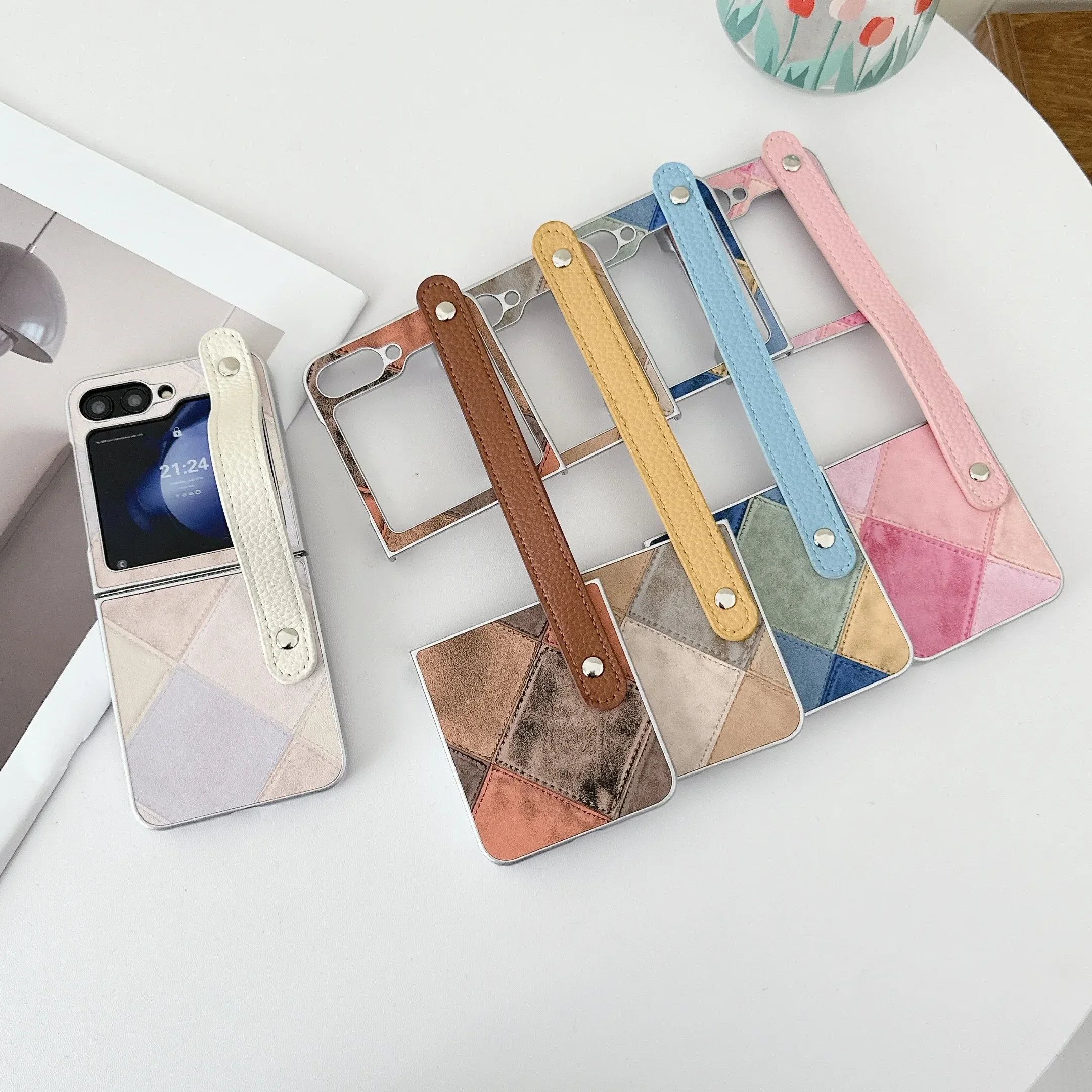 

Color PU Leather Cover Wrist Chain Strap Bracelet For Samsung Galaxy ZFlip3 ZFlip4 ZFlip5 ZFlip6 ZFlip7 Protective Cover