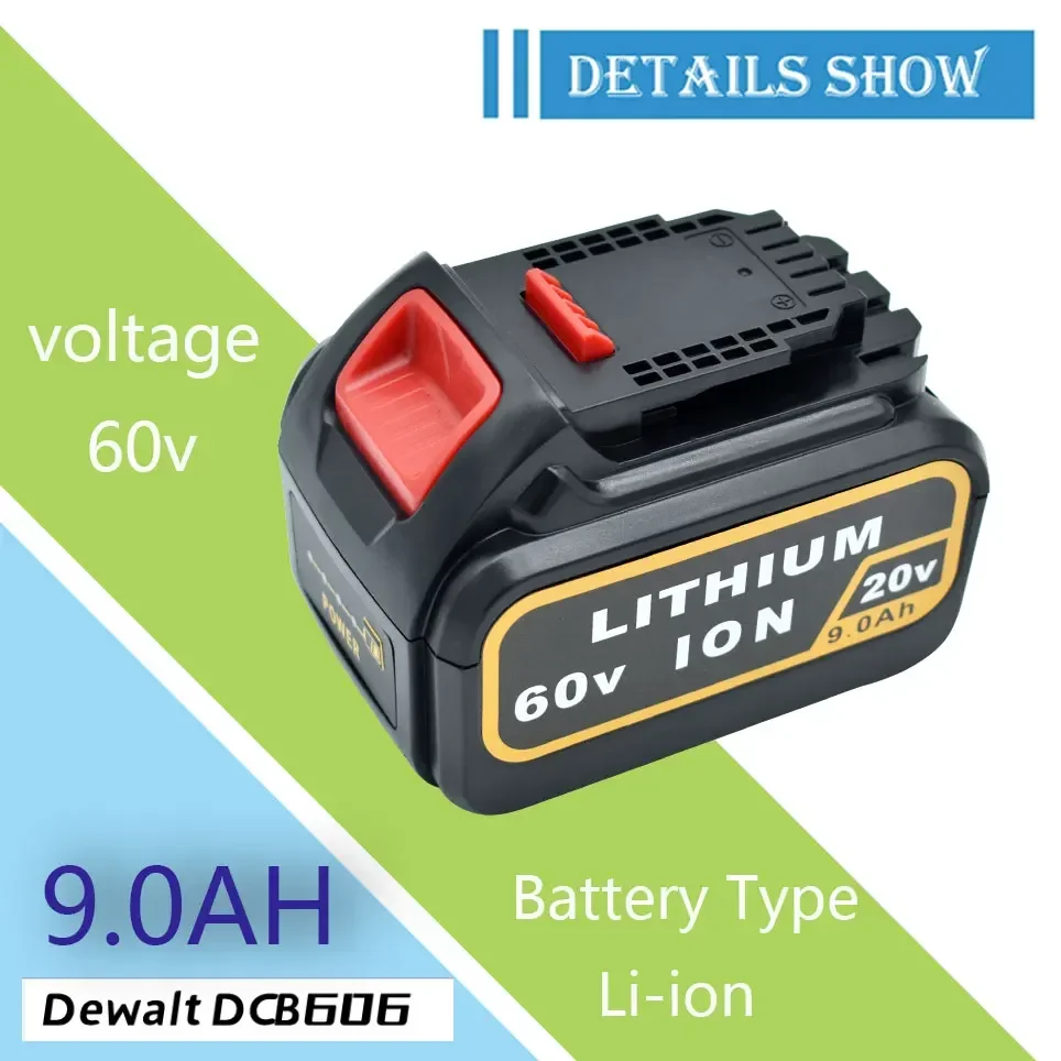 for Dewalt  20V 60V 9.0Ah  MAX Replacement BatteryDCB606 DCB609 DCB205 DCB204 DCB206 DCB209 Power Screwdriver Tools Batteries