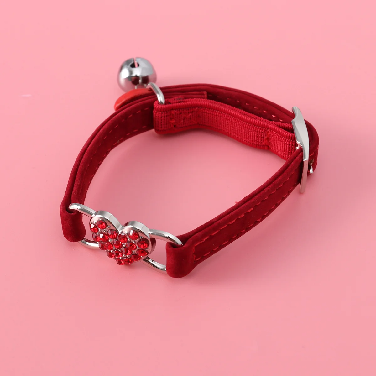 Peach Heart Design Adjustable Pet Collar Colorful Polyester Dog Cat Collar Rhinestone Soft Comfortable Time