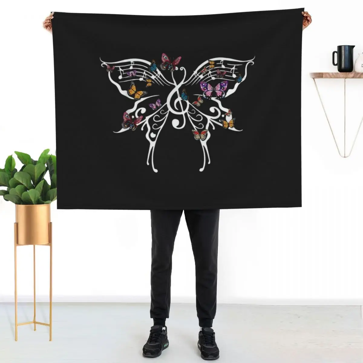 Butterfly Art Music Note Music Teacher Lover Funny Insects TShirt56 Throw Blanket
