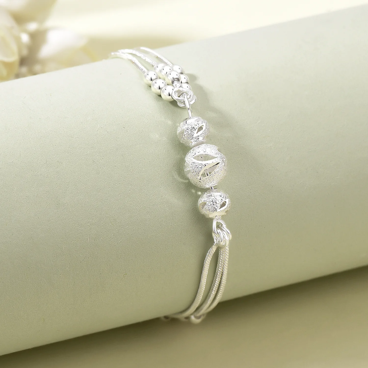 

925 Sterling Silver Sanding Ball Chain Bracelets For Women Luxury Designer Jewelry Accessories Wholesalea Argent 925