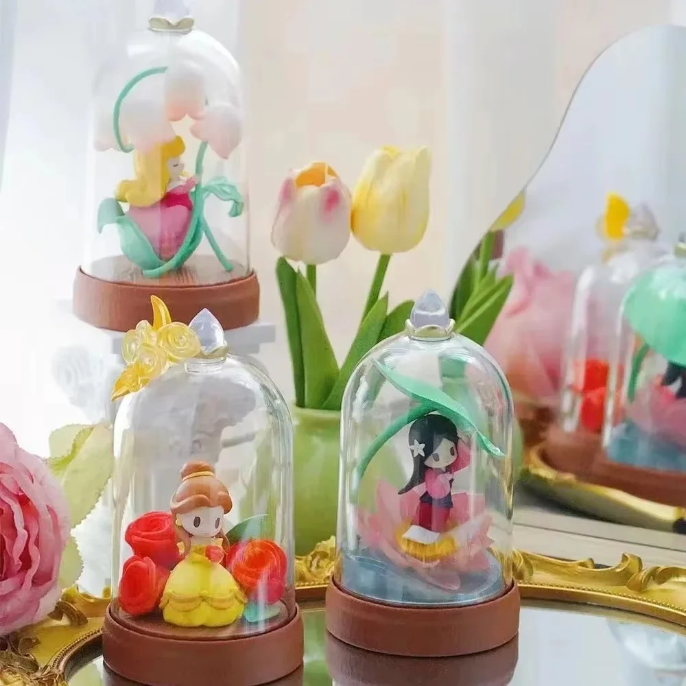 Disney princesa d-baby flores e sombras caixa cega lâmpada anime figura surpresa brinquedos caixa misteriosa decoração de mesa ornamentos presente