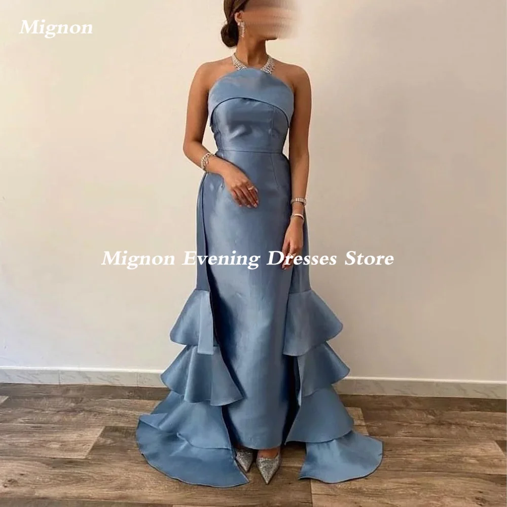 

Mignon Satin Mermaid Prom Gown Strapless Populer Ruffle Evening Asymmetrical Formal Elegant Summer Party Dress for Women 2023