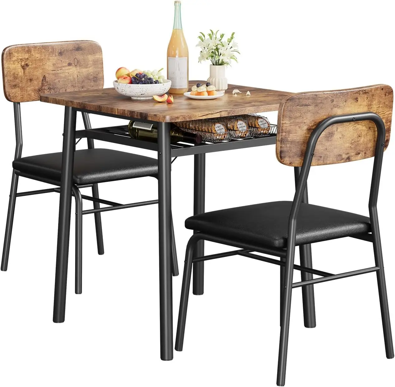

Dining Table for 2 with Storage Rack, Small Kitchen Table for 2 with Metal Frame, Square Table for Small Space, Apartment
