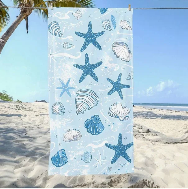 Tropical Beach Floating Flowers and Starfish Realistic Natural Style Beach Towels Microfiber Sand Free Fast Drying Beach Towel