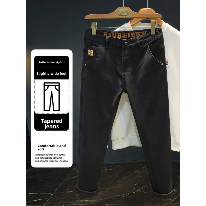 Черные джинсы, мужская мода, осенний толстый стиль, новинка 2025 года, высококачественные мужские брюки с вышивкой