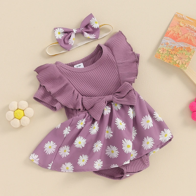 Newborn Baby Girl Clothes Daisy Romper Short Sleeve Ruffle Summer Jumpsuit Cute Girl Outfit